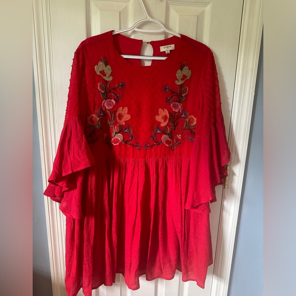 Umgee Embroidered Floral Babydoll Dress